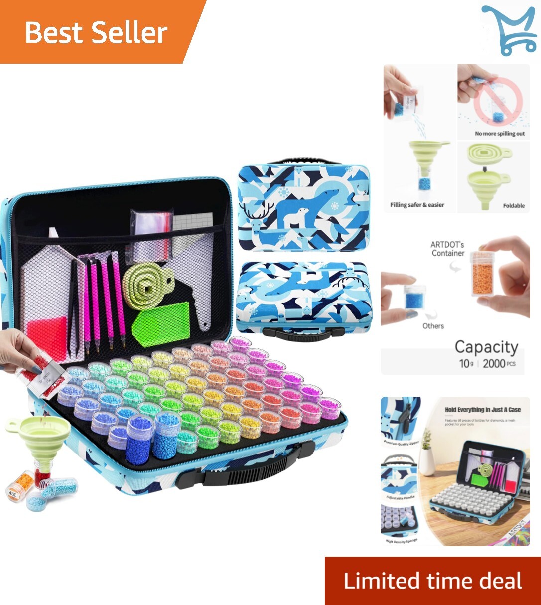 Durable 60-Slot Storage Case for Diamond Painting Accessories – Lightweight Blue