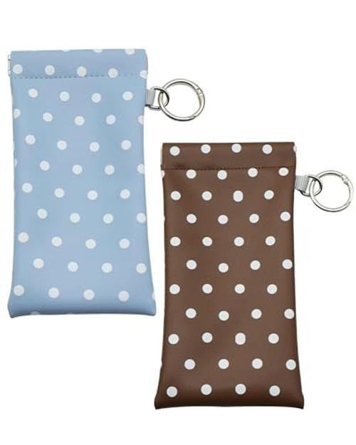 2-Piece Soft Glasses Case with Cleaning Cloth, PU Leather Eyeglass Blue Brown