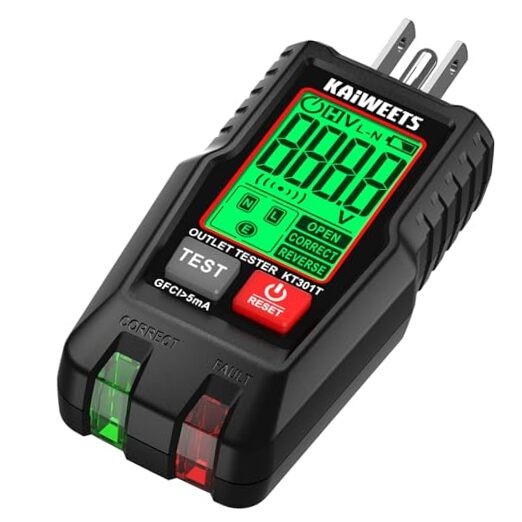 GFCI Outlet Tester with LCD Display - 3-Prong Receptacle Wiring Detector