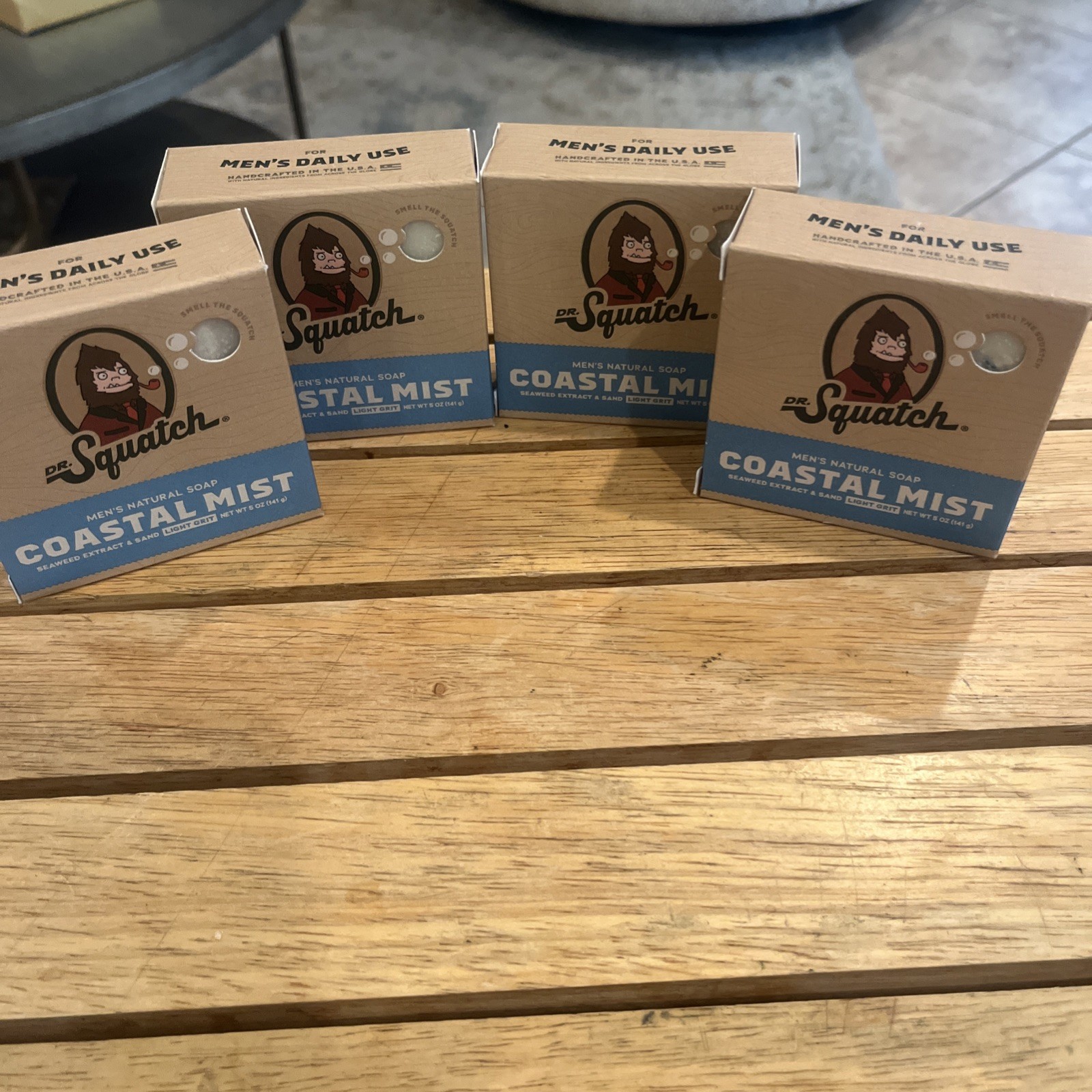 (4) Dr. Squatch Coastal Mist Natural Bar Soap Men Light Grit 5oz Bar Free Ship