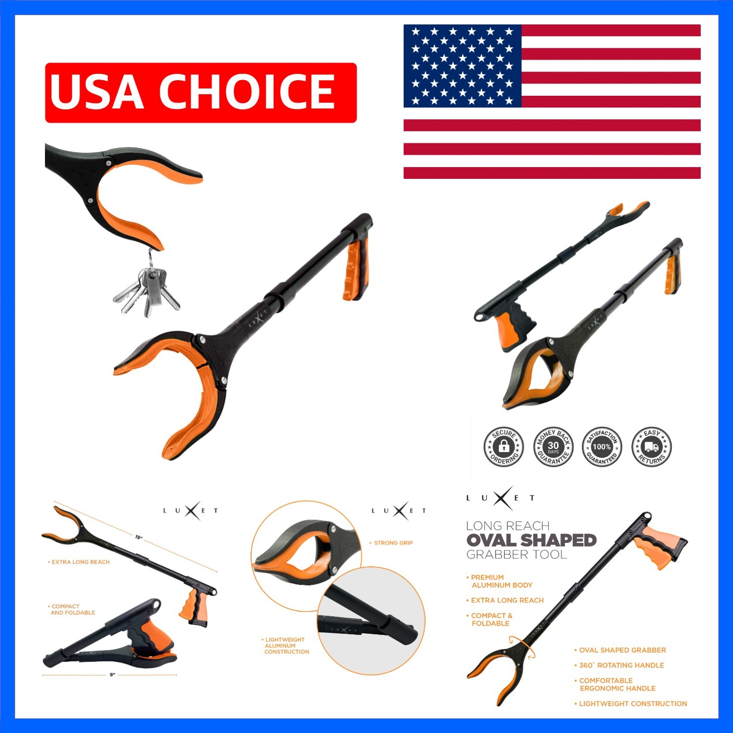 Grabber Reacher Tool 19 Inch Long, Foldable Pick Up Stick - Strong Grip Magne...