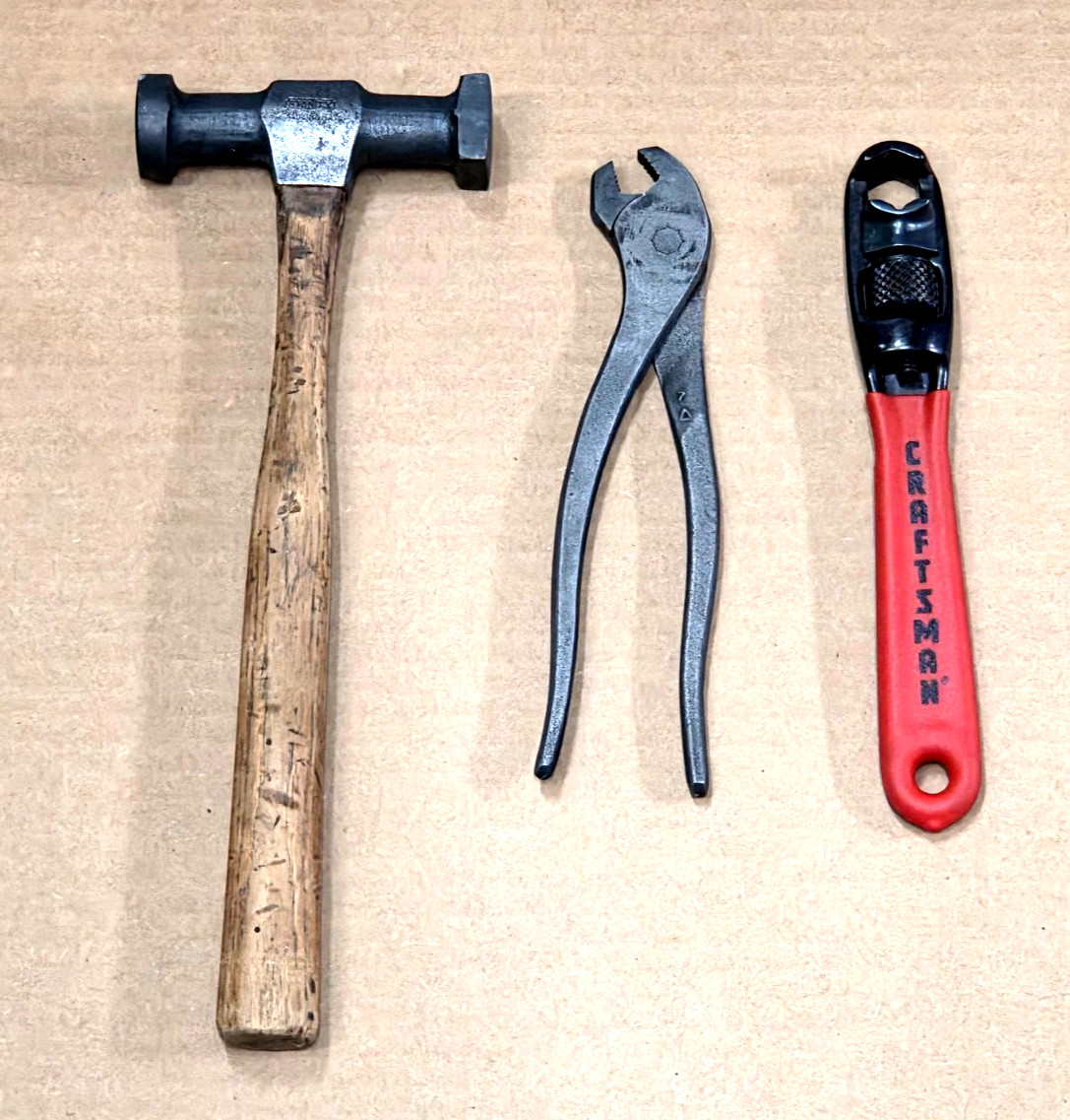 Vintage Stanley Planishing Round & Square Head Hammer + Heller Wrench /Free ship