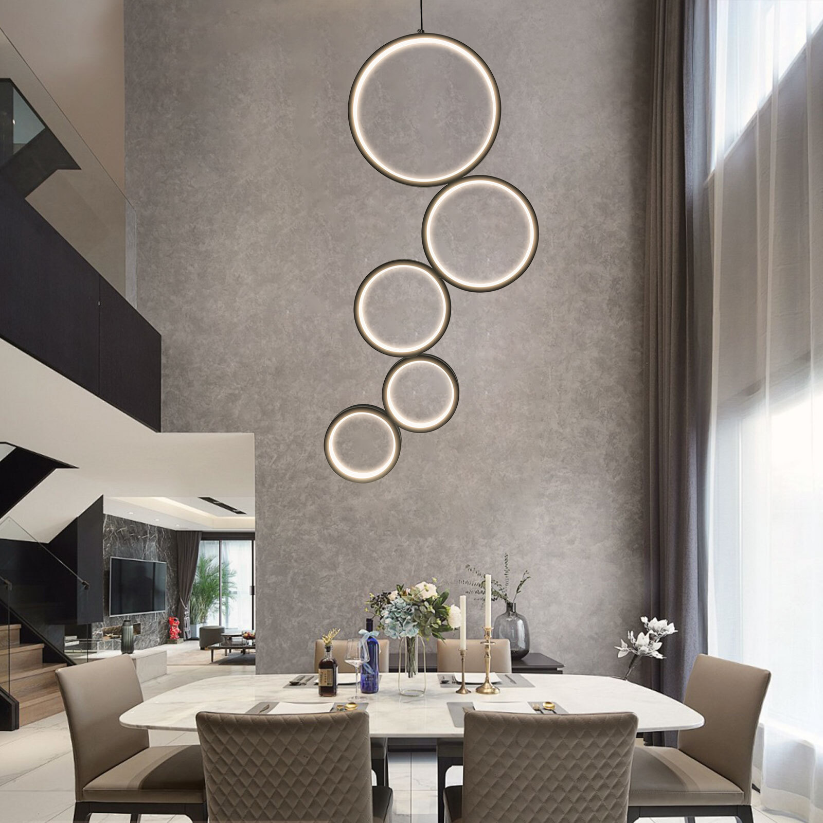 Modern 5 Rings LED Chandelier, Dimmable LED Chandelier with Remote Control