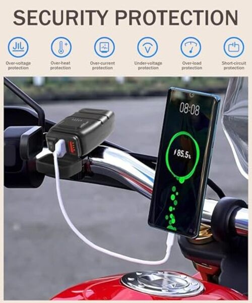 Motorcycle Phone Charger with Voltmeter & ON/OFF Switch - SAE to USB Adapter