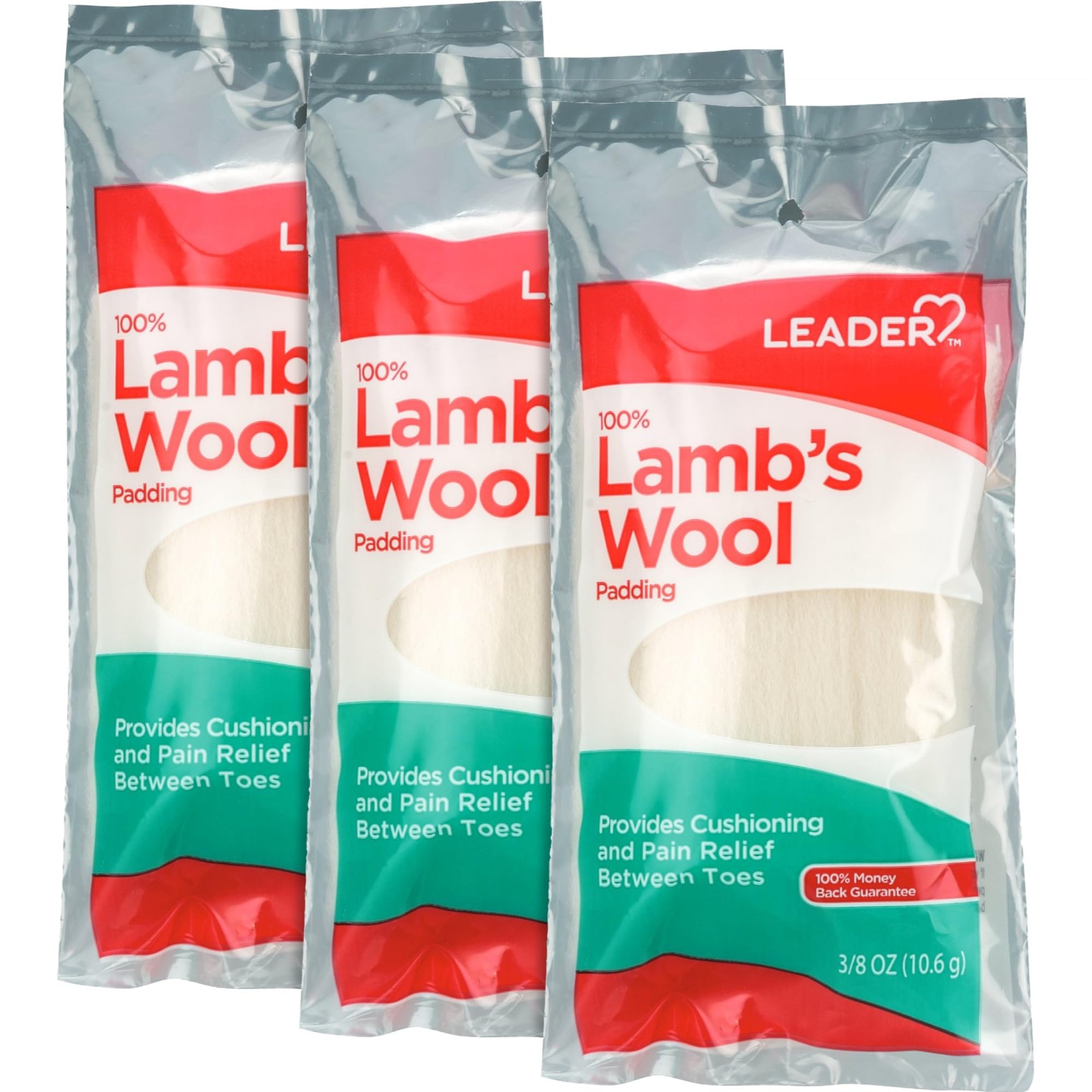 LEADER 100% Lambs Wool Padding, Provides Cushioning 3/8 Ounce (pack of 3)