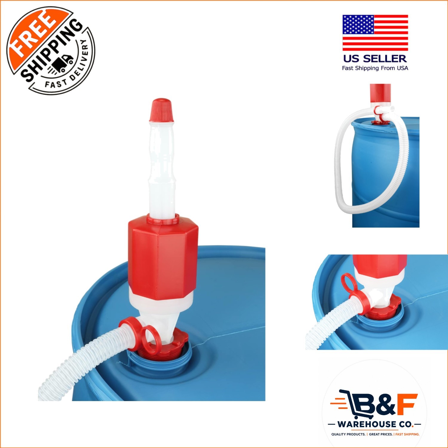 Pro-Grade Siphon Drum Pump with Long  48” Hose - Versatile Liquid Transfer