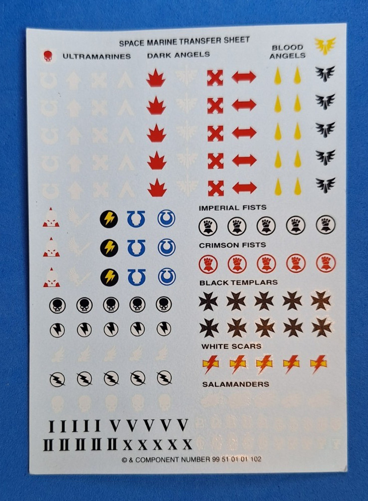 Warhammer 40k  Space Marine Transfer Sheet Games Workshop OOP
