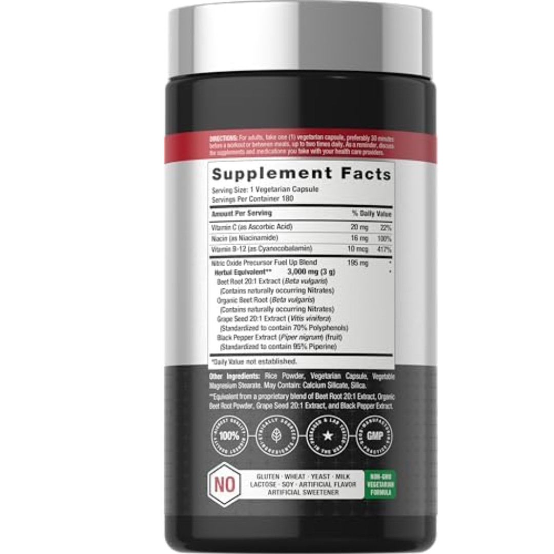 Nitric Oxide Beet Root Capsules | With Nitrates | 180 Count | by Horbaach