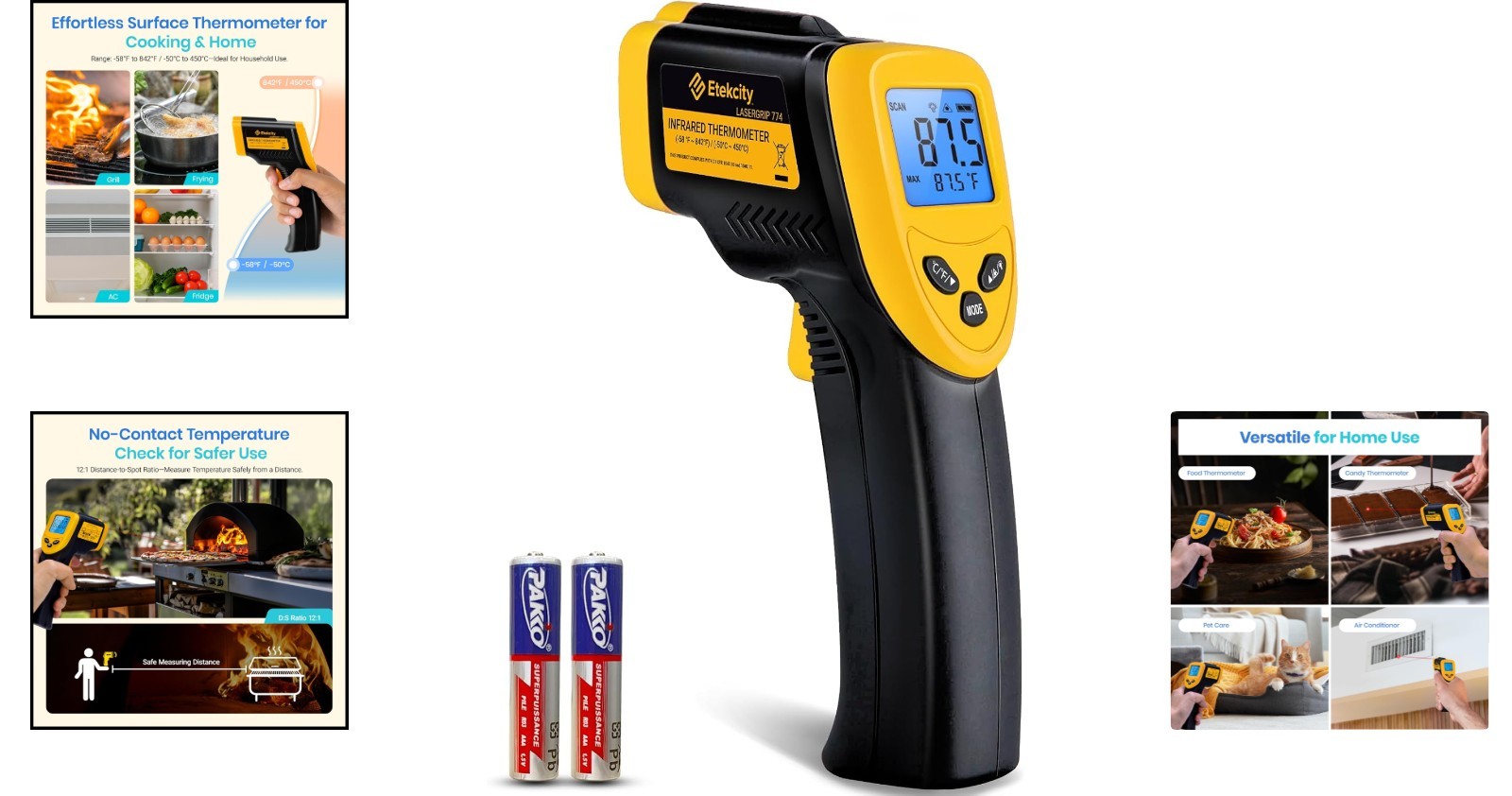 Versatile Non-Contact Temperature Gun for BBQ, Food, and Home Use - 12:1 Ratio