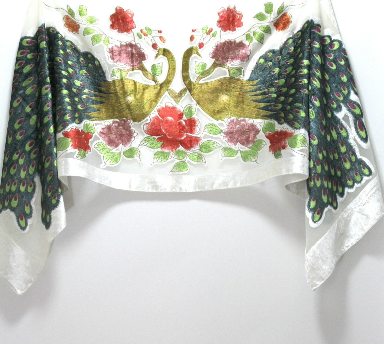 Elegant New Color Peacock Silk Burnout Velvet Shawl Scarf Wrap