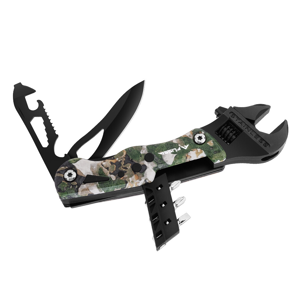 13-in-1 Multi Tool Adjustable Wrench Stainless Steel Camo Multitool Pocket Knife