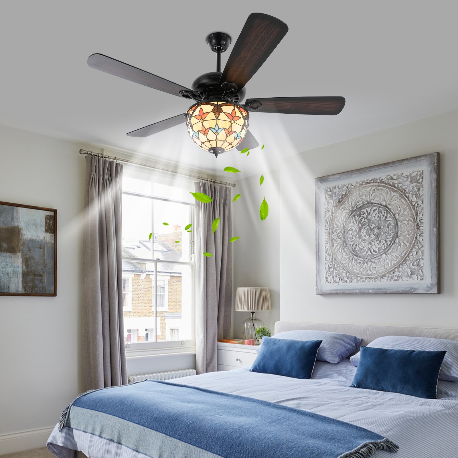 Retro Ceiling Fan Light with Remote Control Ceiling Fan Lamp for Bedroom Kitchen