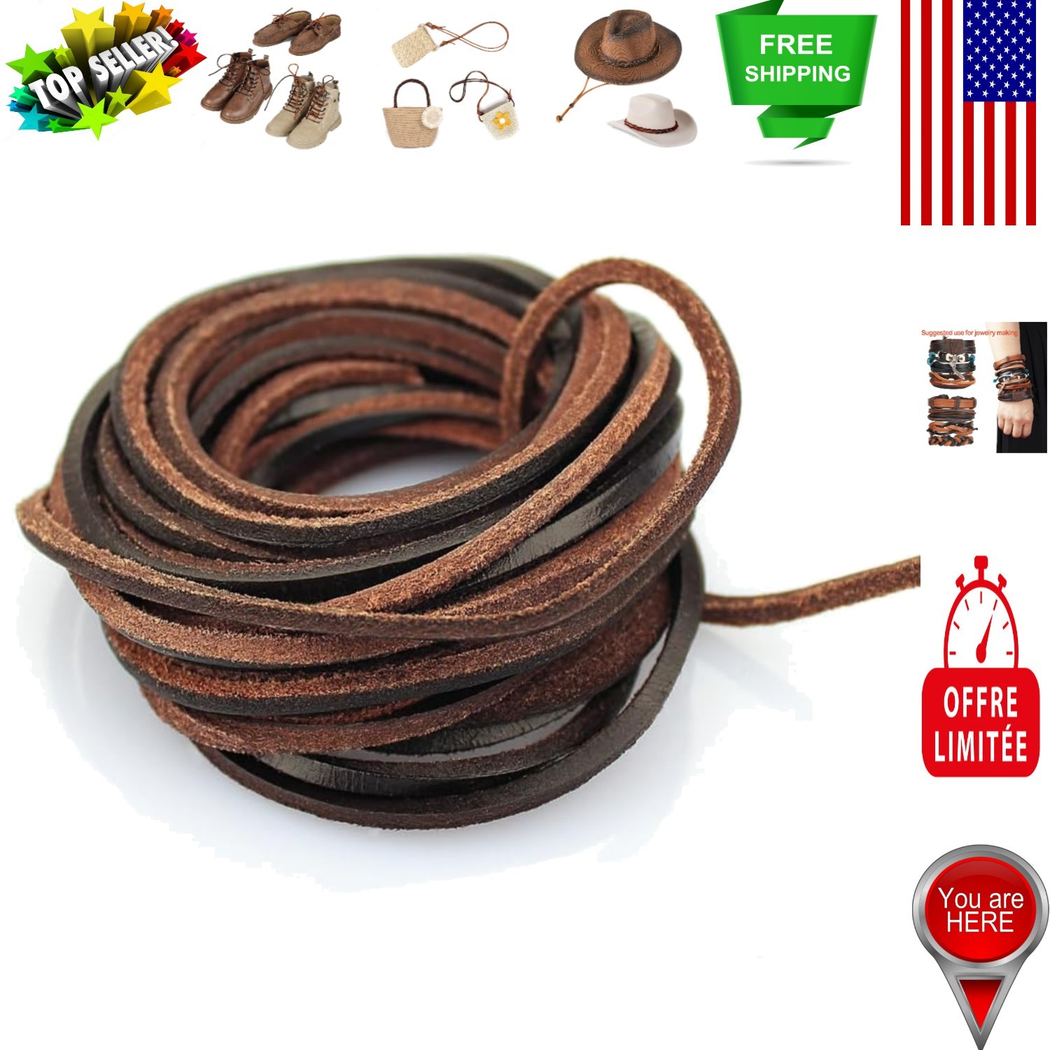 Durable 3mm Dark Brown Leather Strip - 5 Yards for Jewelry and Shoelace Projects
