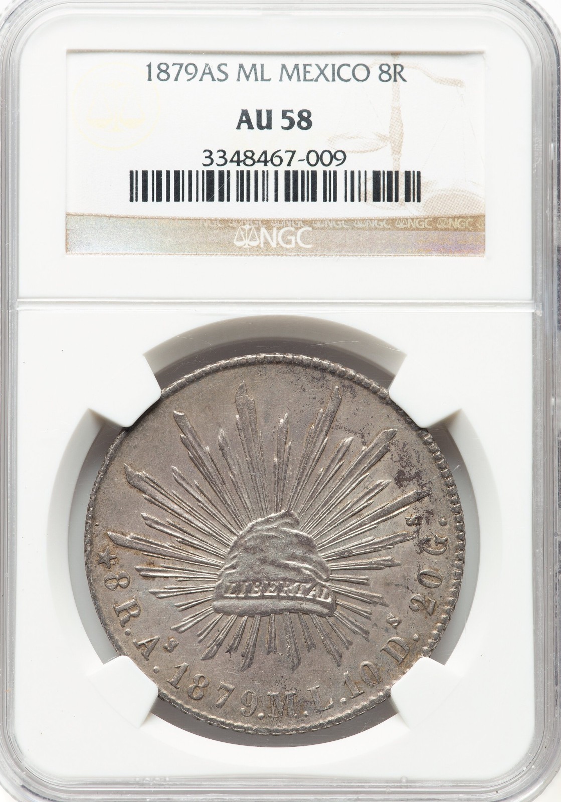Mexico Silver 8 Reales 1879-As ML Alamos Mint NGC AU-58! Very Rare! Nice PQ coin