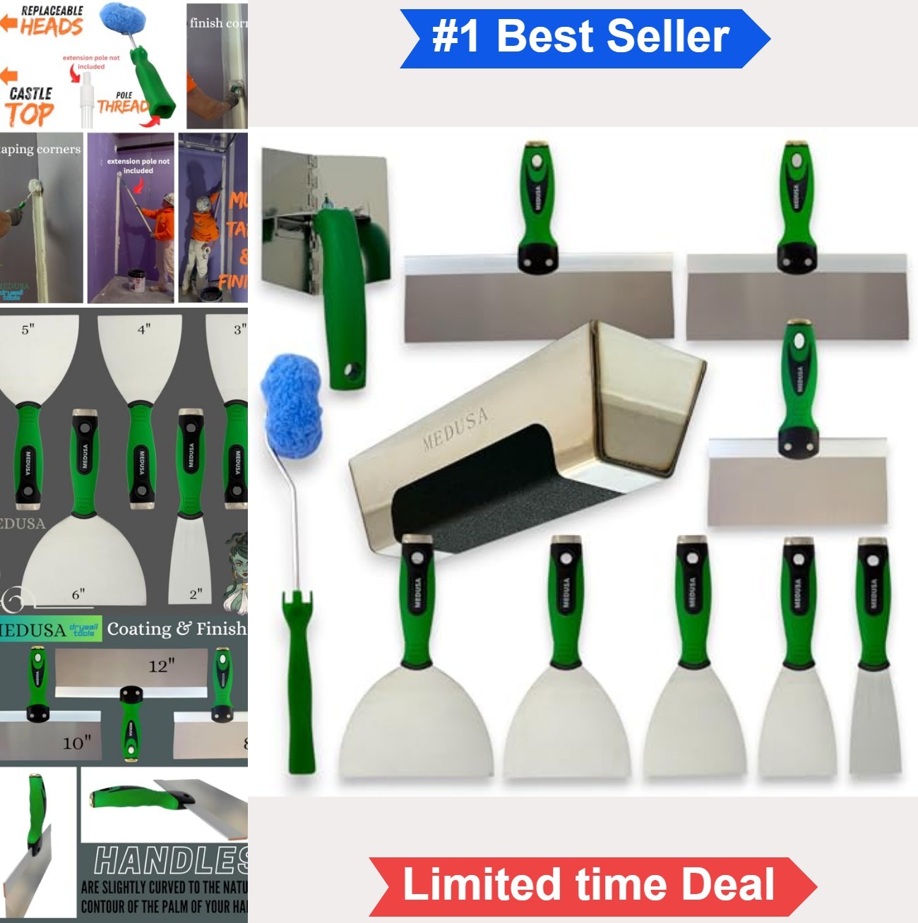 Drywall Taping Tool Kit Stainless Steel Set with Mud Pan Angle Tool Corner