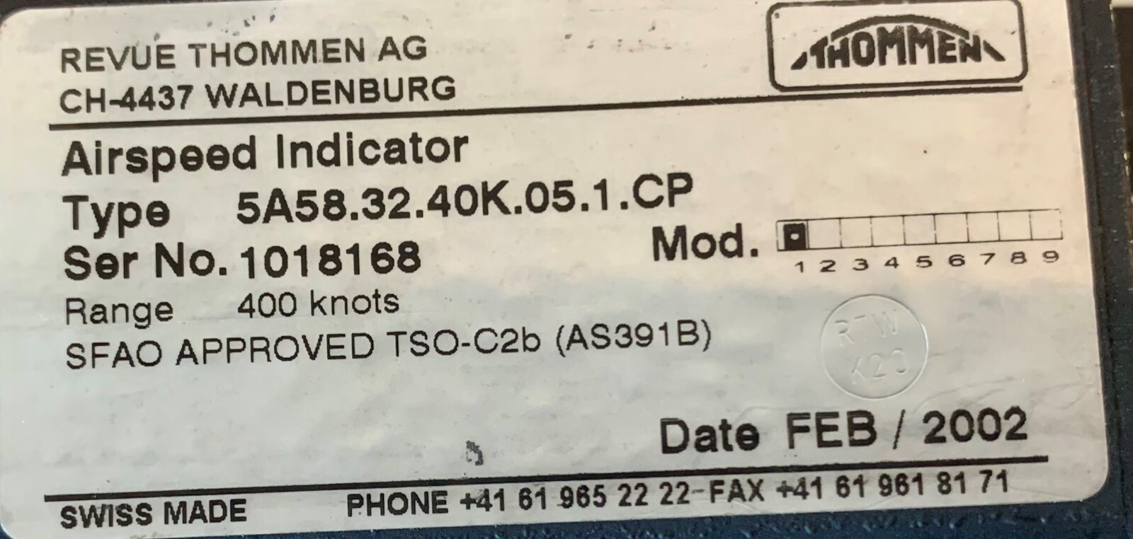 Airspeed Indicator 5A58.32.40K.05.1.CP Removed Working