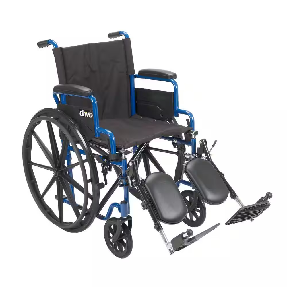 Blue Wheelchair 20" w/ Flip Desk Arms & Elevating Leg Rest - Drive Medical New