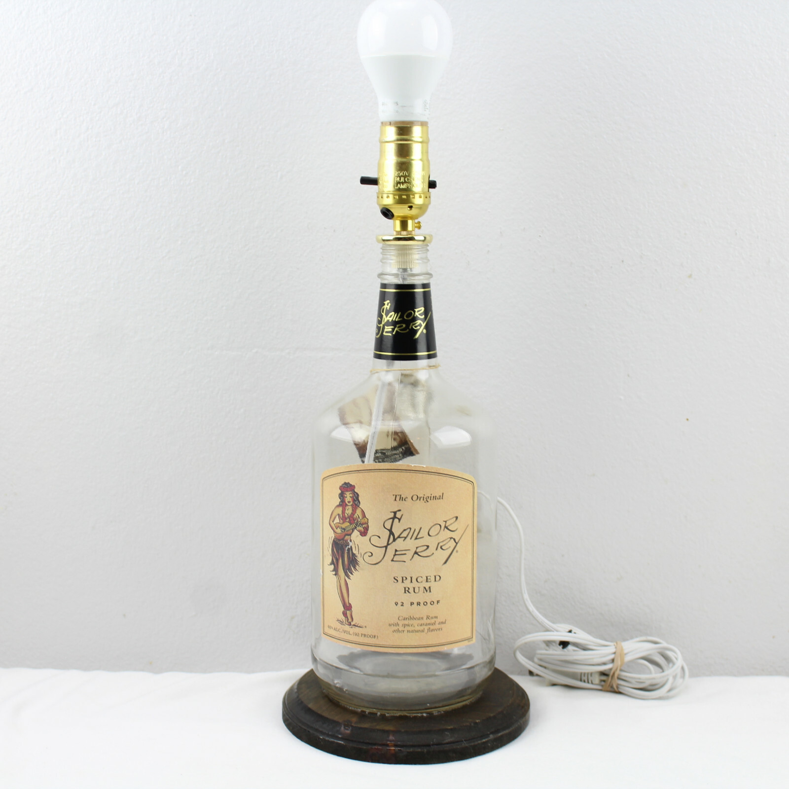 Sailor Jerry Spiced Rum Bottle Custom Lamp w/ Wooden Base Includes Light Bulb