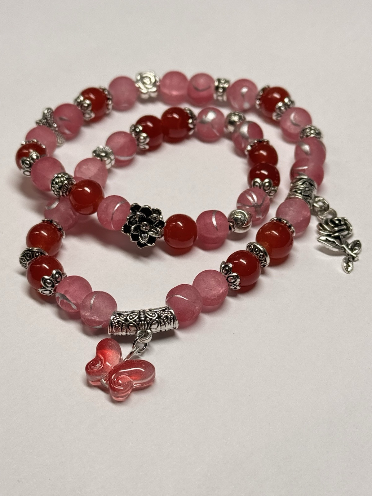 Double layers Handmade Butterfly Rose Glass Beaded Bracelet Trendy Gift for Girl