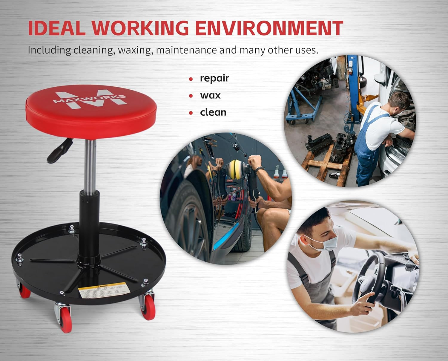 80771 Pneumatic Roller Seat/Creeper with Adjustable Height - 300 Lb Capacity