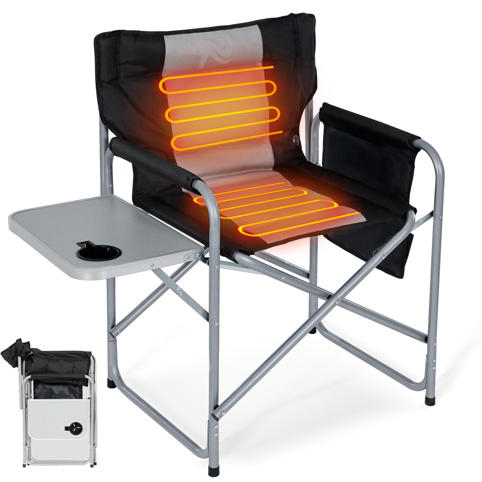 SLSY Heated Director Chair Makeup Camping Chair 3 Heat Settings Supports 500lbs