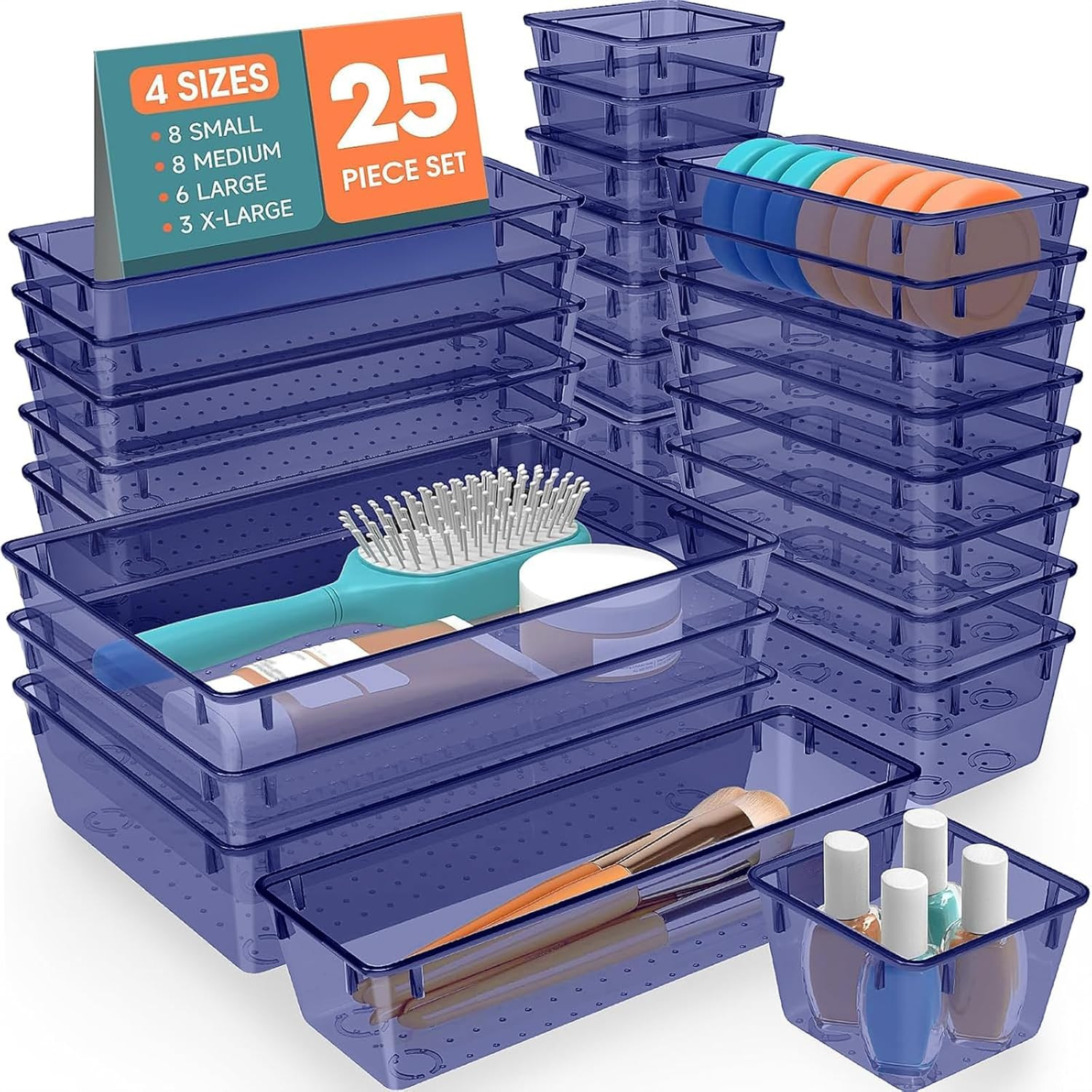 25 PCS Plastic Drawer Organizer Set, 4-Size Versatile Organizer Trays & Storage