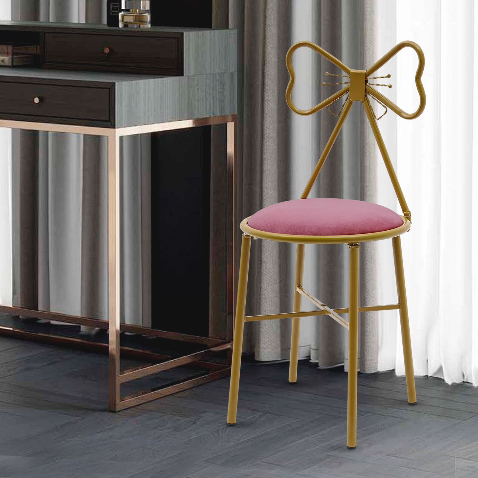 Butterfly Backrest Chair Vanity Stool Pink Velvet Stool Chair Makeup Chair