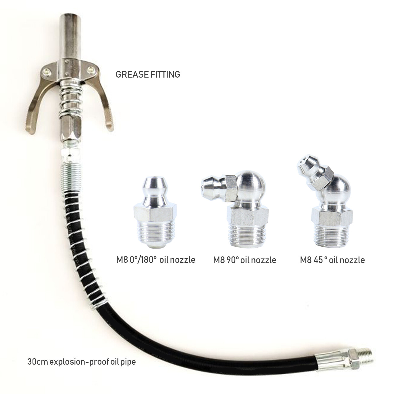 2*Grease Gun Coupler High Pressure Quielck Rease Lock Nozzles w/Hose For 1/8"NPT