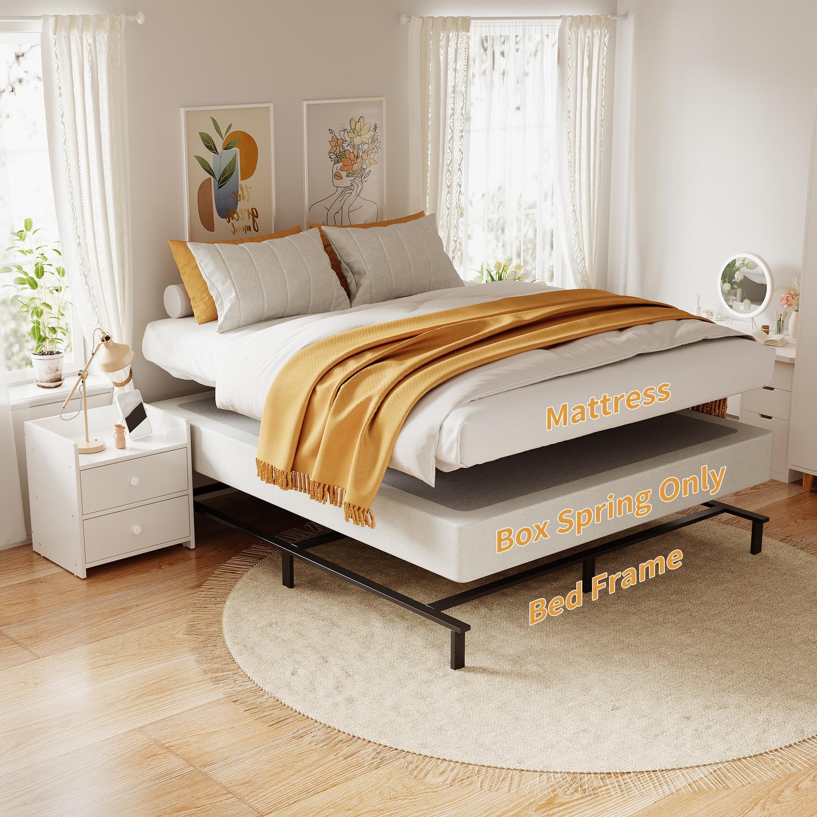 Queen Box Spring 7" Heavy Duty Metal Frame Mattress Foundation Fabric Cover