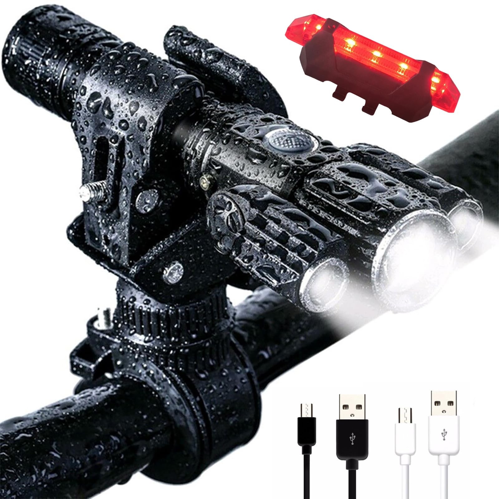 Super Bright Rechargeable Bike Light Set, 4+4 Modes,Powerful Bicycle Front He...