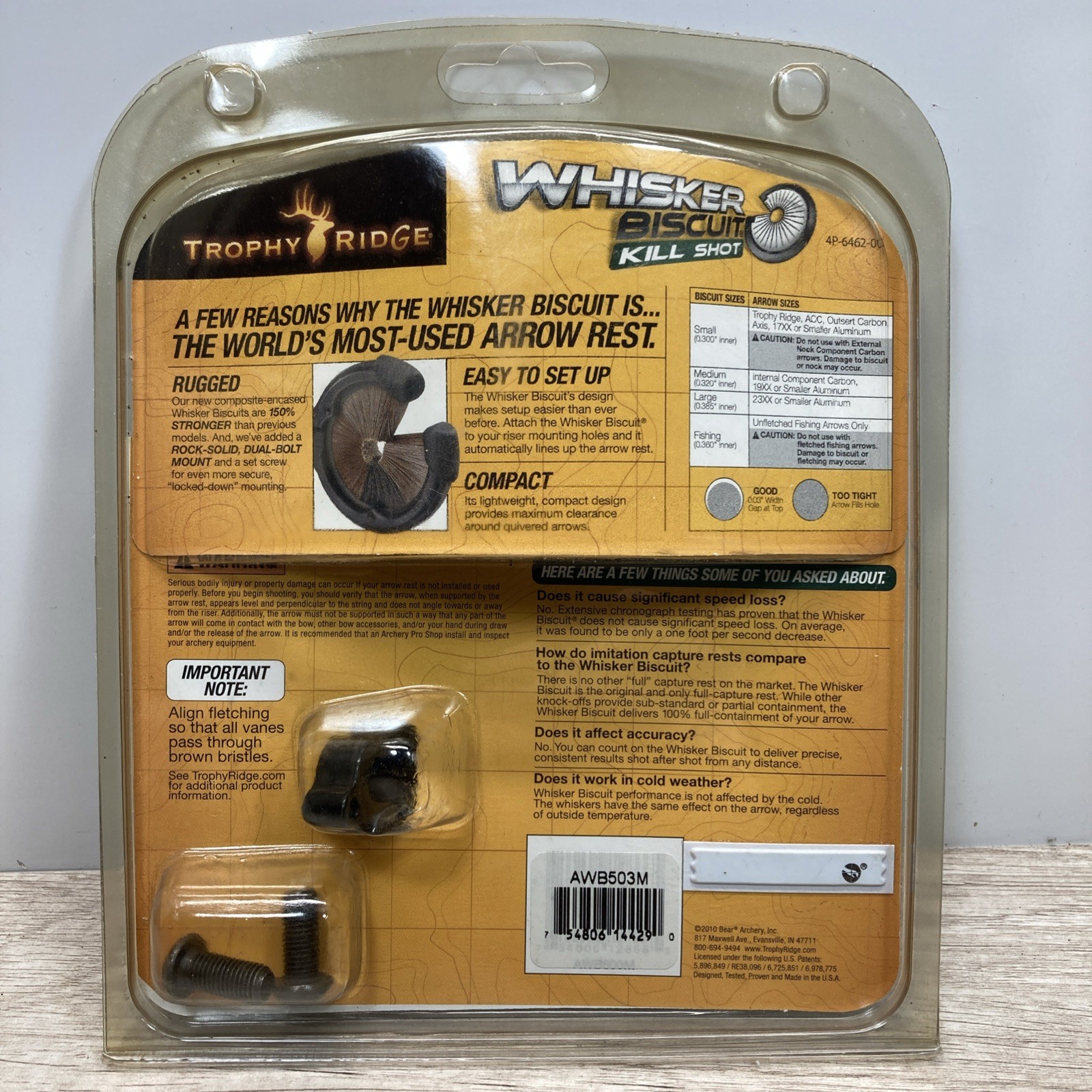 Trophy Ridge Archery Kill Shot Medium Whisker Biscuit Bow Arrow Rest RH/LH