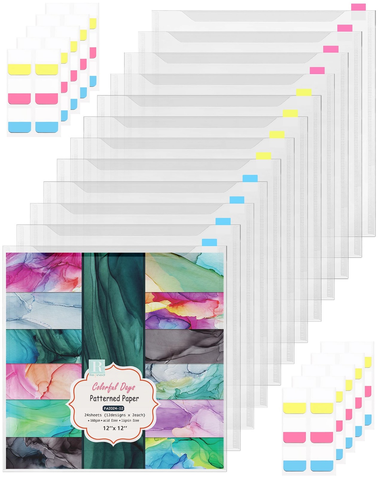 Anvin 12 Pcs Scrapbook Storage Organizer - 12 x 12 Inch Paper Translucent