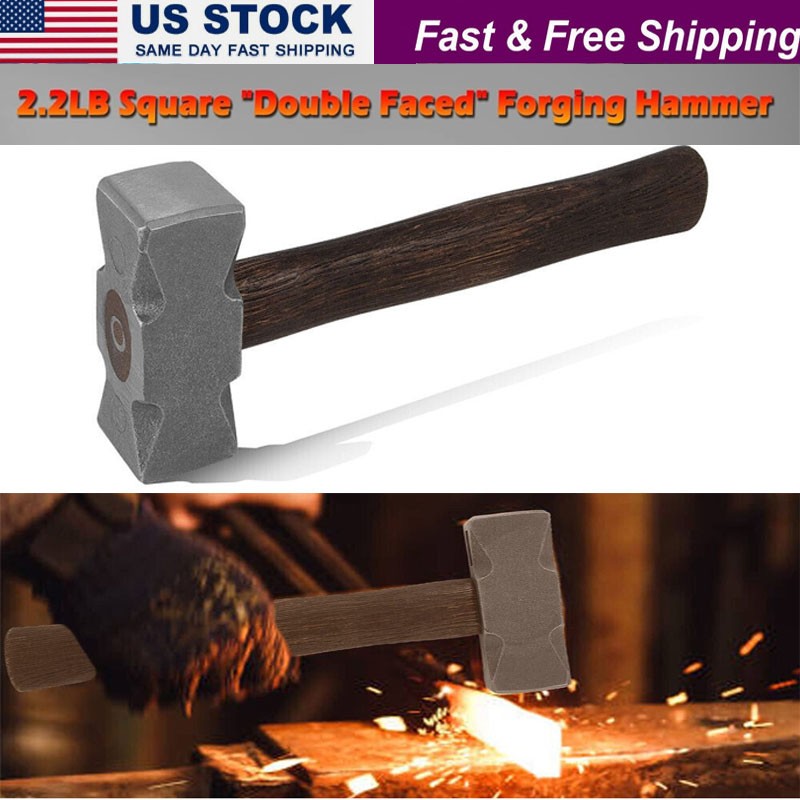 2.2LB Forging Square Hammer w/Double Faces for Farrier Bladesmithing Blacksmith