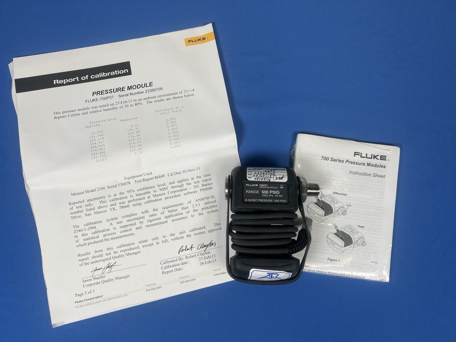 Fluke 700P07 0.01-500psi Gauge Pressure Module (3400kPa)