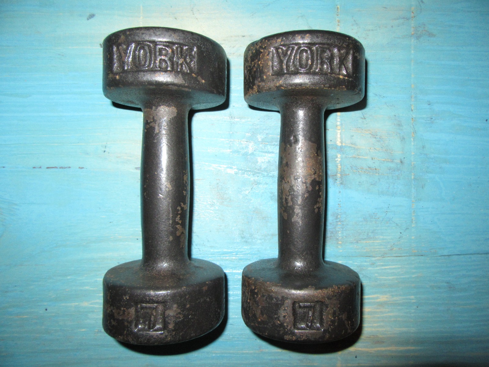 Vintage YORK 7 Pound Roundhead 1st Gen Dumbbell Set