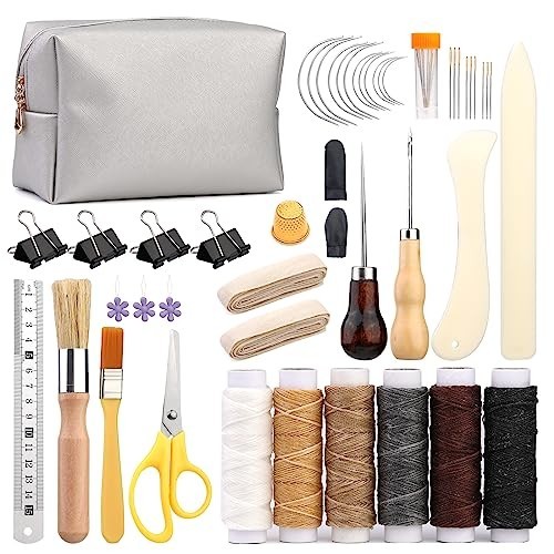 49 Pcs Book Binding Kit - DIY Hand Bookbinding Tools, Awl, Ribbon, Ruler & Suppl