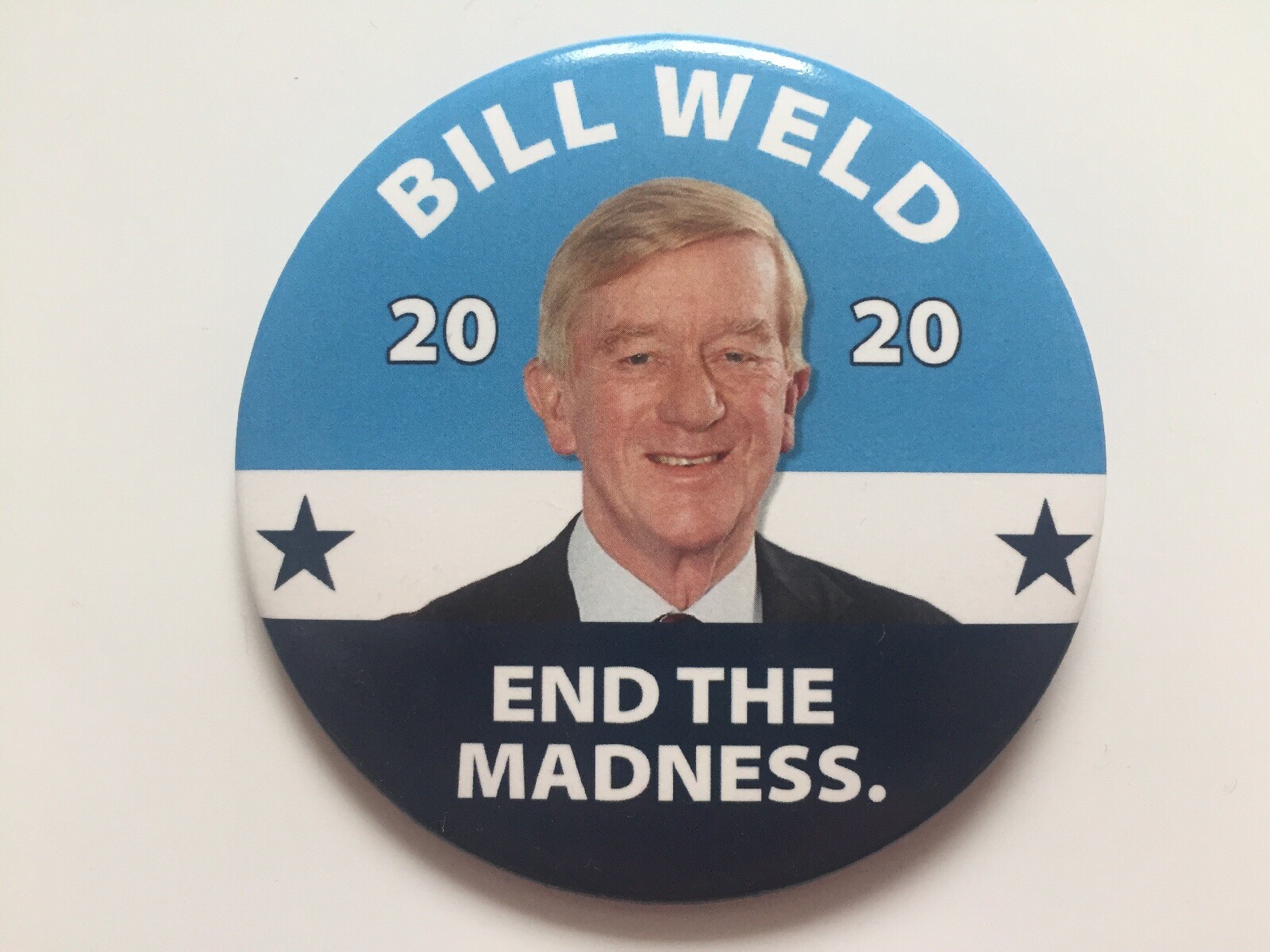 2020 Governor Bill Weld 3" Button "End the Madness." Republican Challenger Pin