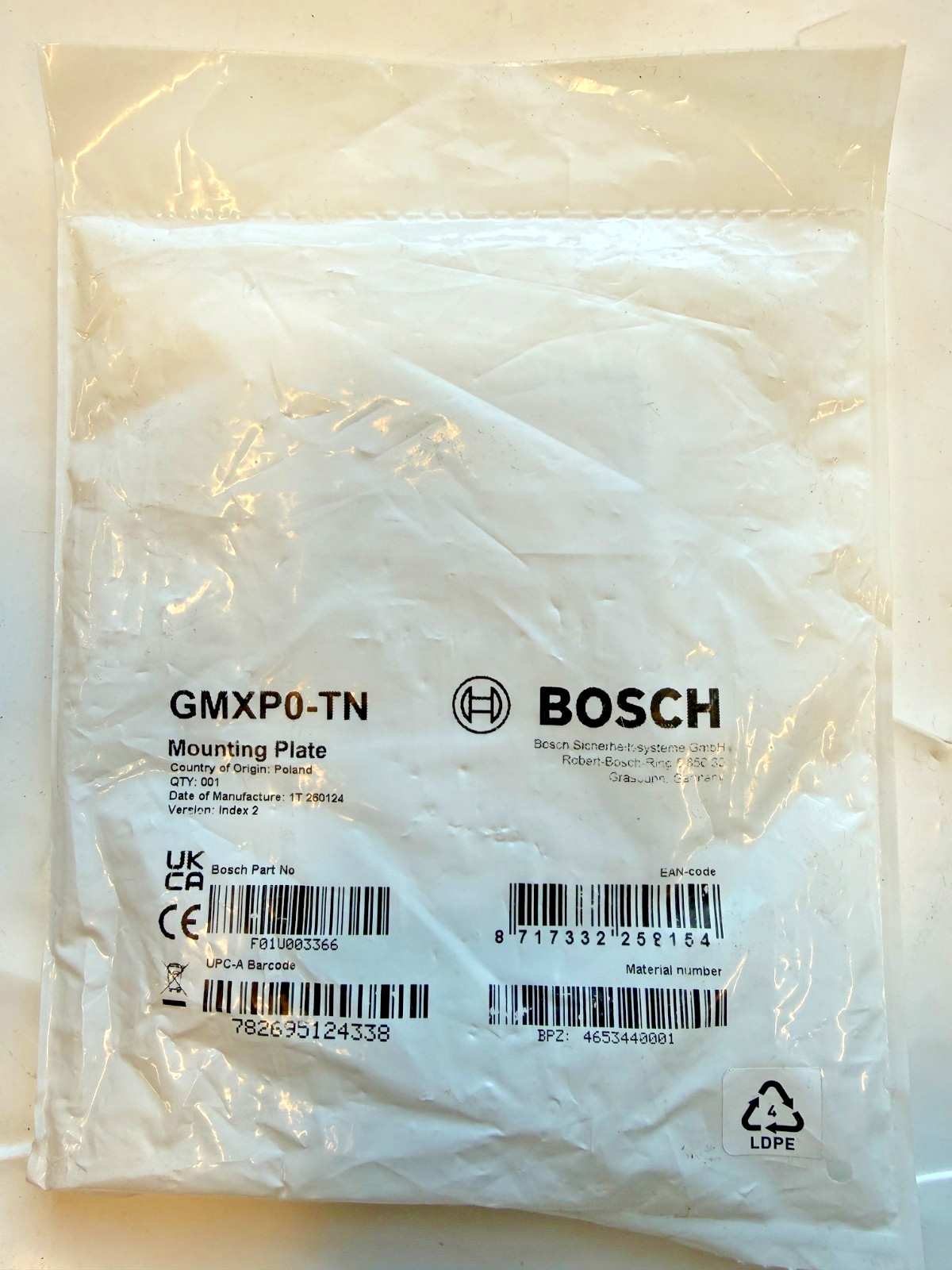 Bosch GMXP0-TN Mounting Plate for ISN-SM Seismic Detectors F01U003366