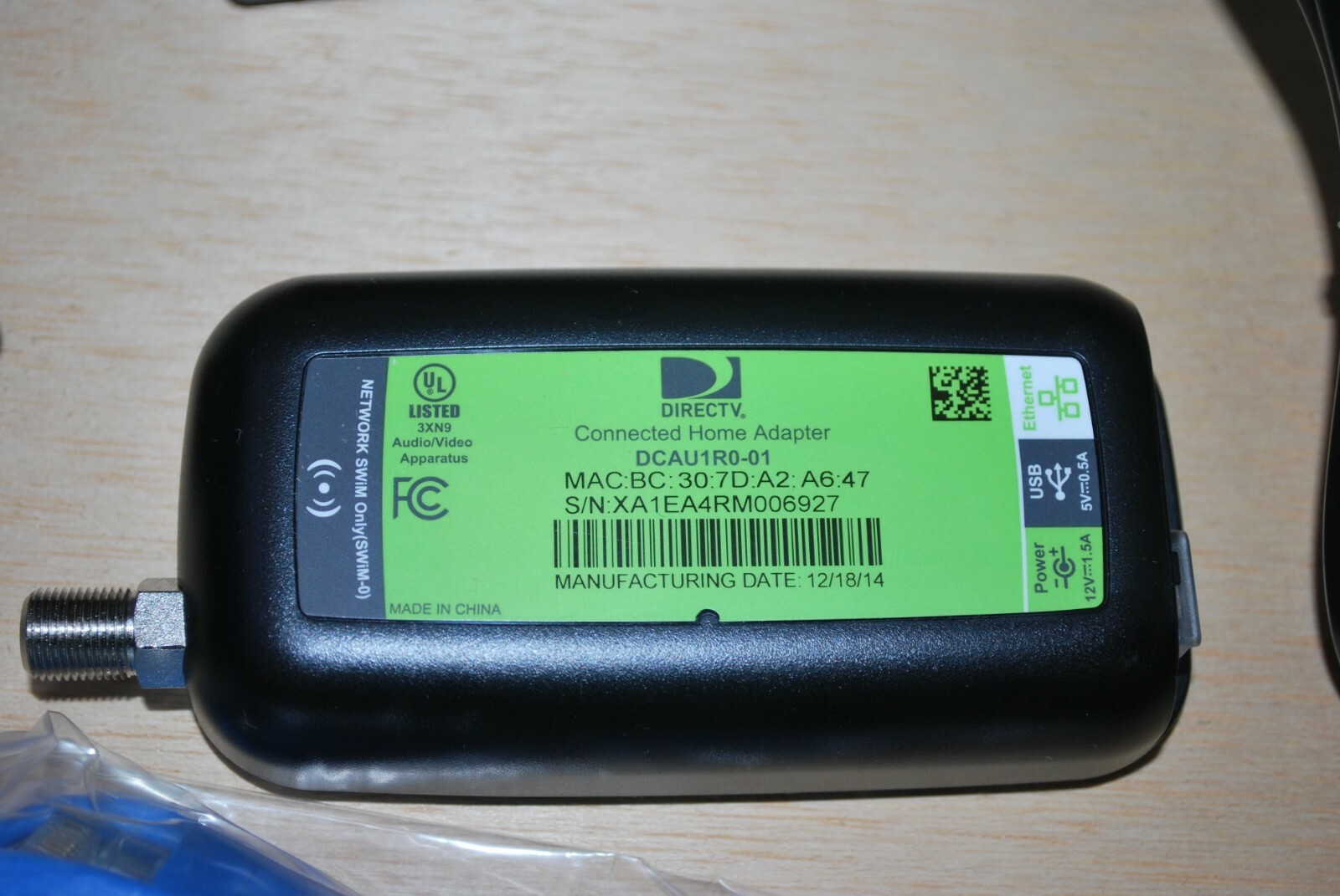 DIRECTV Broadband usb DECA Ethernet To Coax Adapter Third Generation USB CABLE