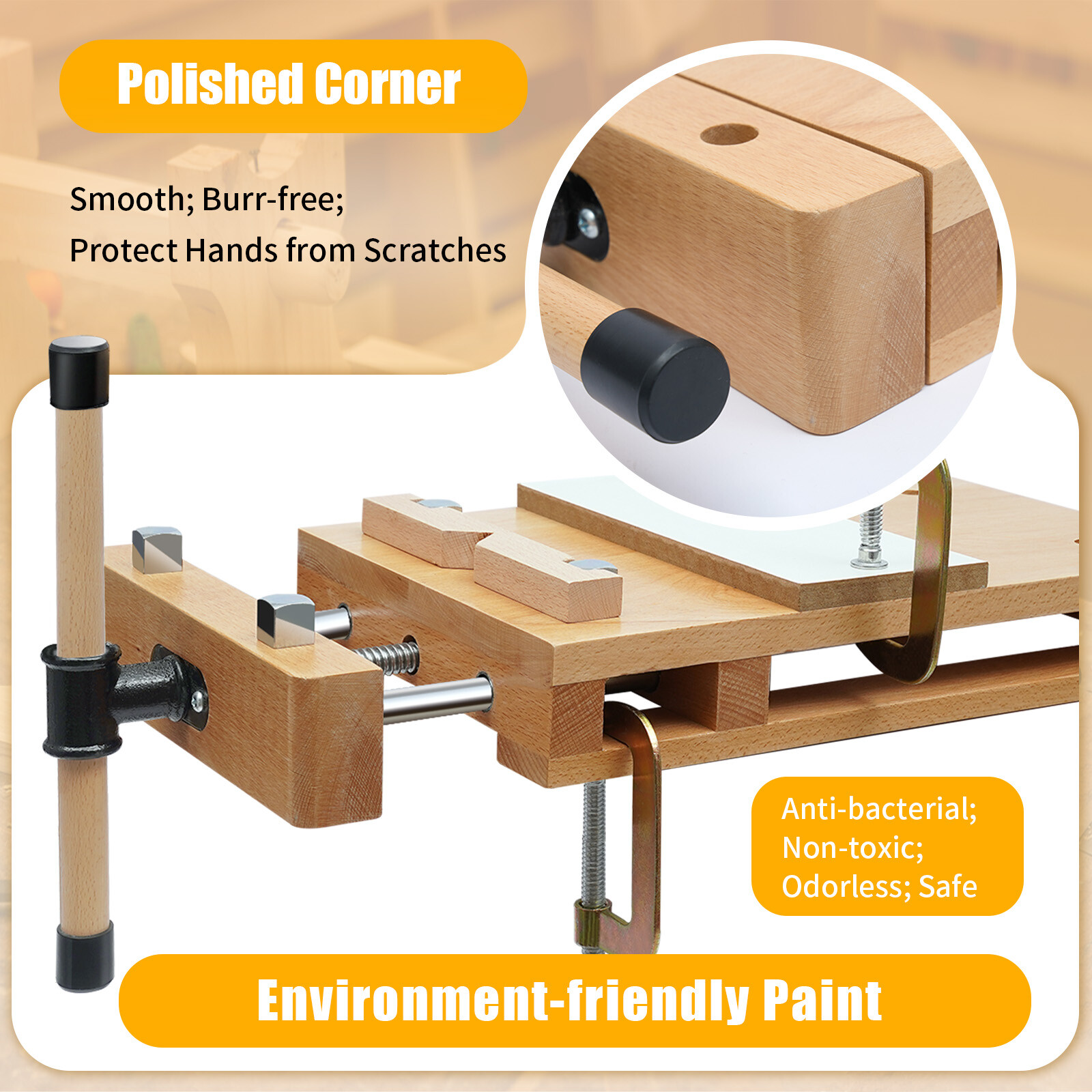 Mobile Workbench, Solid Beech Wood Workbench with 7.87-inch Clamping Range,
