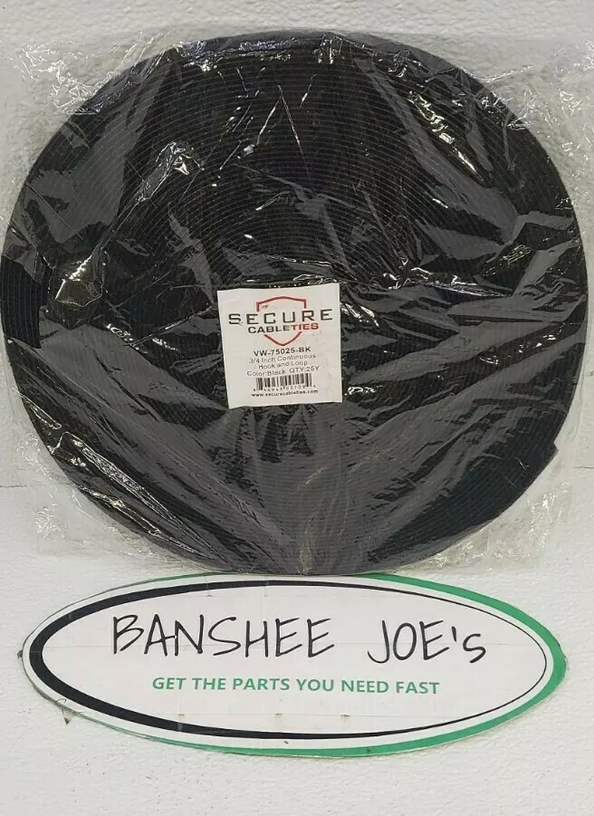 Secure Cable Ties Hook And Loop Continuous 3/4" × 25 Yards Black