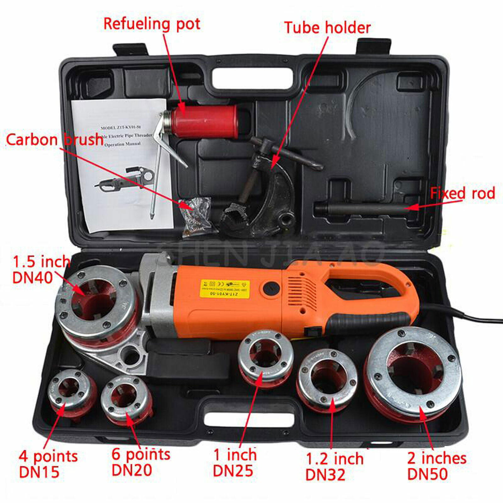 Portable Electric Tube Threading Machine Pipe Threader Kit with Clamp & 6 Dies