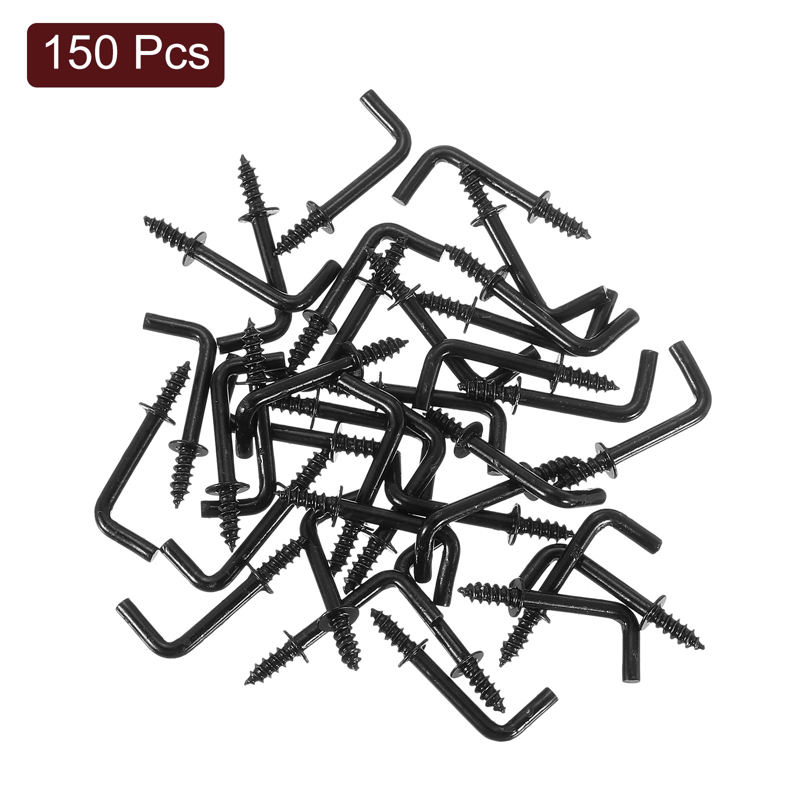 150 Pcs L Shape Hooks, 1/2 Inch Right Angle Screw Hooks for Hanging, Black