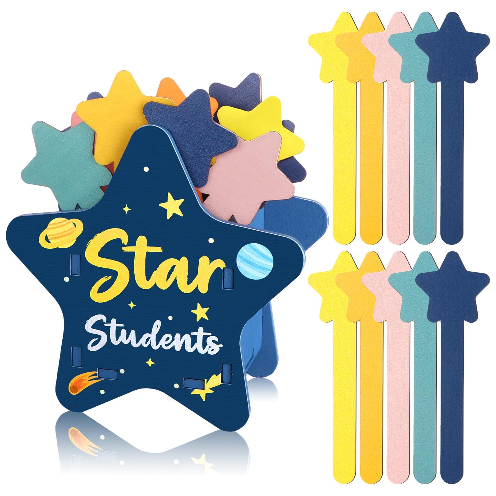 101Pcs Star Flip Name Sticks with Wooden Box Star Popsicle Sticks Pencil Flip...
