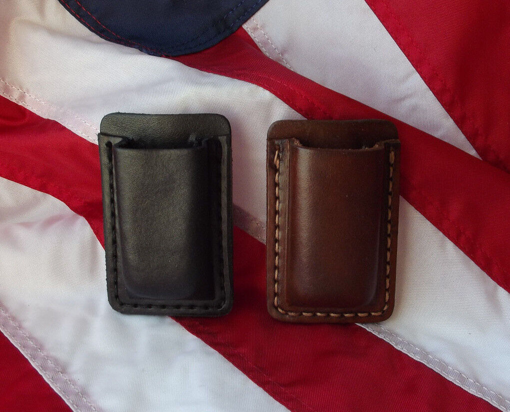 J&J PREMIUM LEATHER MAGAZINE HOLDER HOLSTER W/ BELT CLIP FOR GLOCK 19 G19 9MM