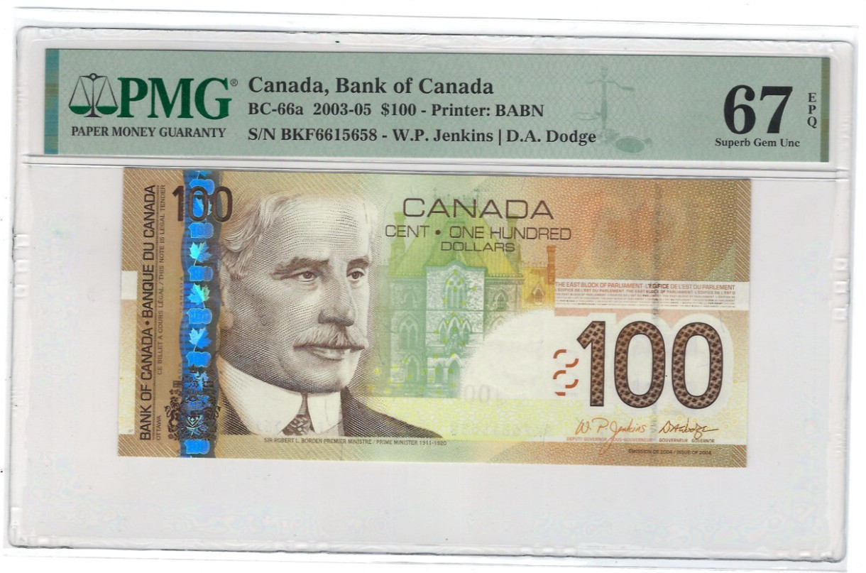 Canada, 100 Dollars, Jenkins/Dodge,BC-66a 2003 BKF, Gem UNC-PMG 67 EPQ