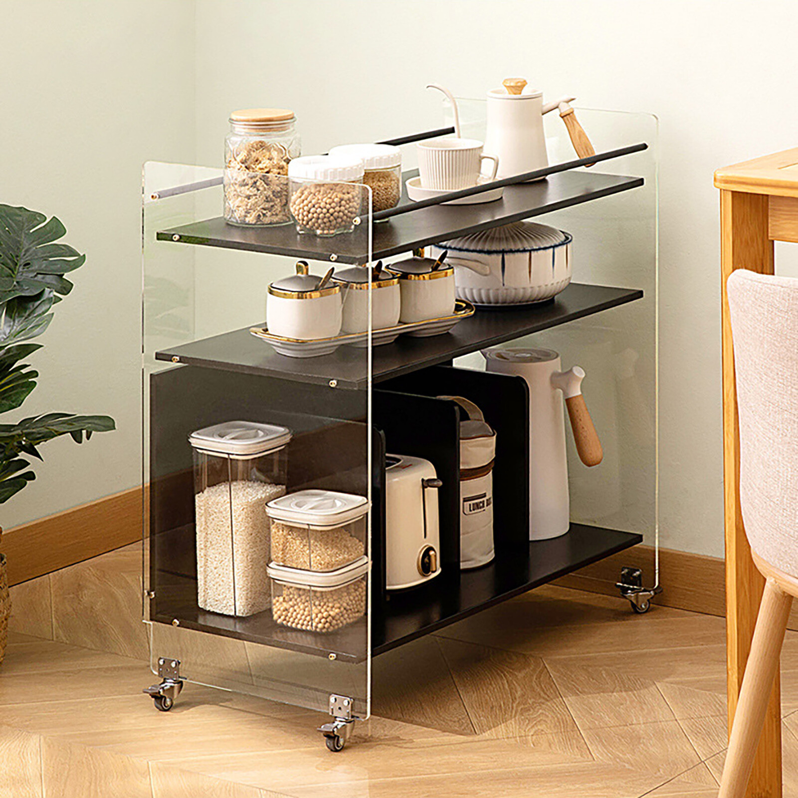 Acrylic End Table,Rectangle Side Table, Bamboo Acrylic Modern End Table