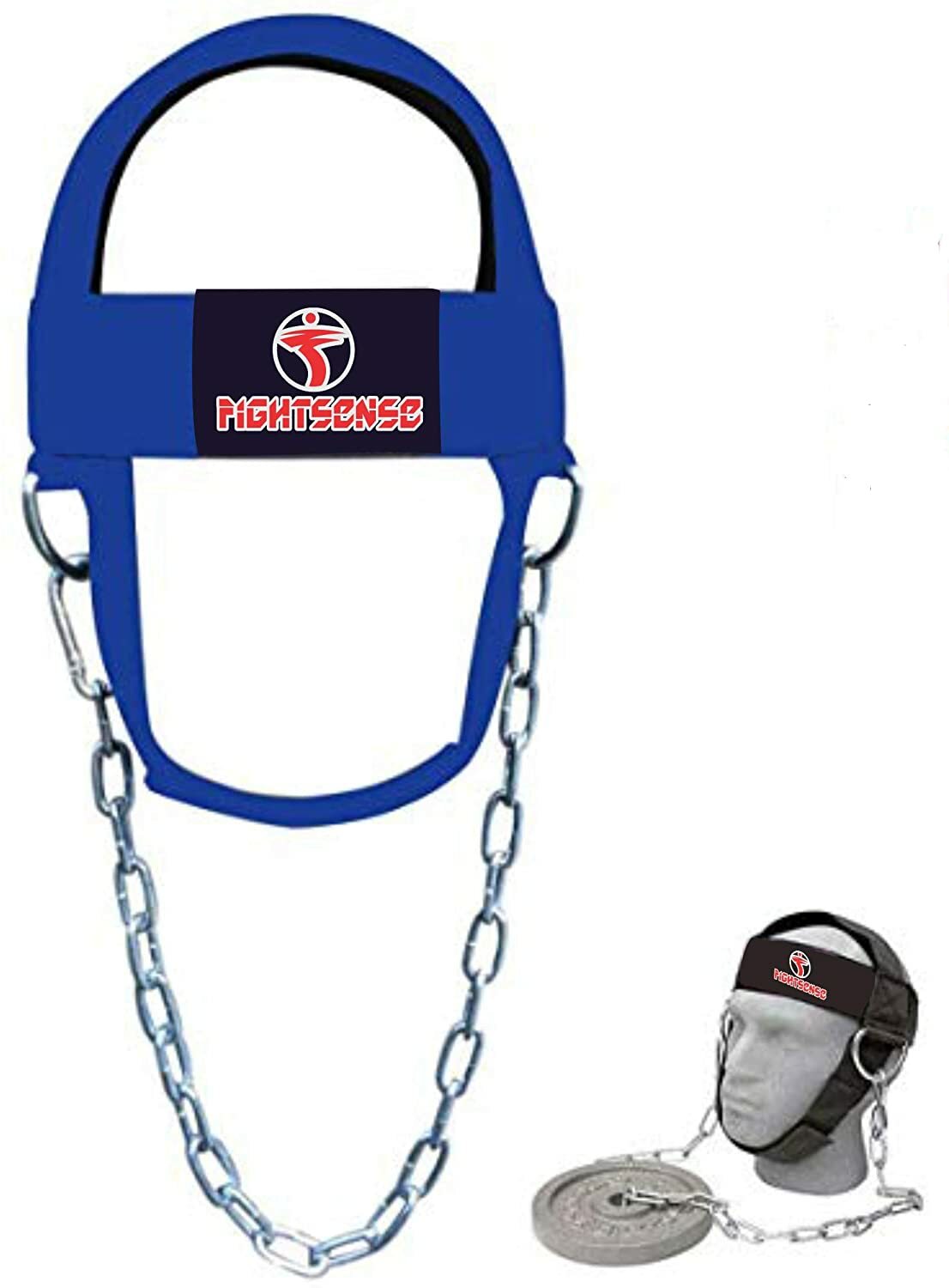 FIGHTSENSE Head Neck Harness Strap Neck Support Lifting With Chain Blue