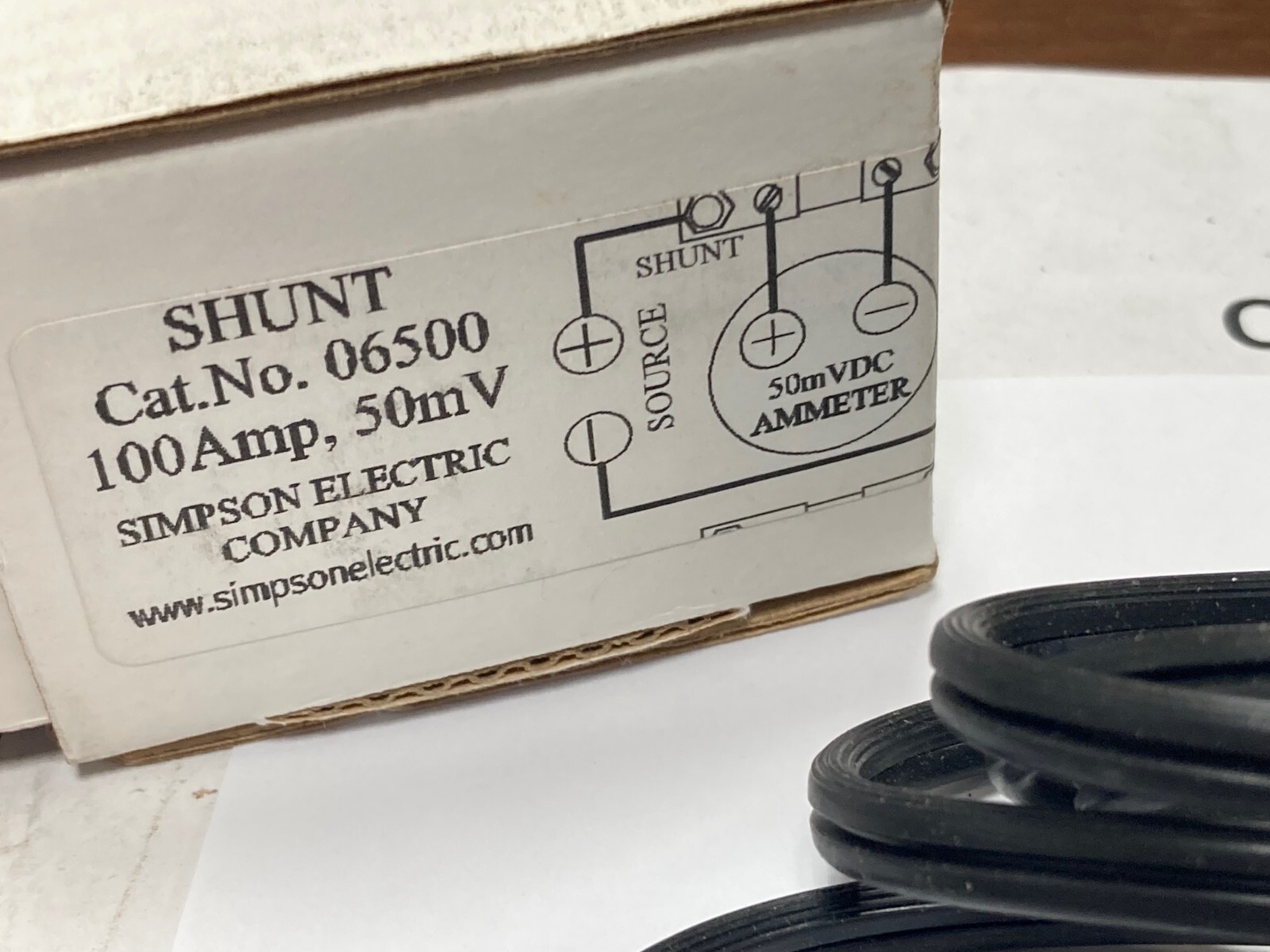 Simpson 06500, Switchboard Shunt for Analog Panel Meter 100A 50 mV, w/ 5Ft Leads
