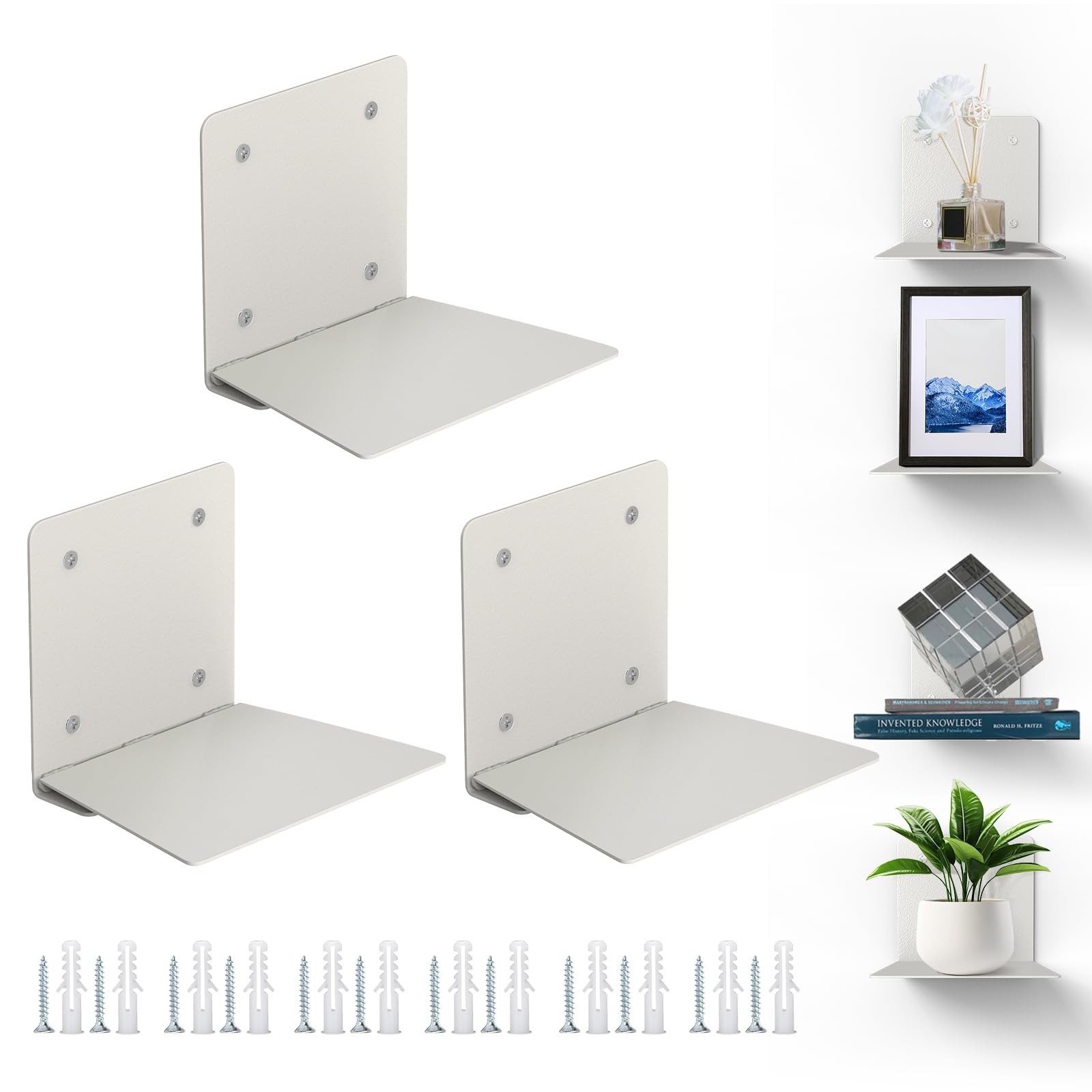 Grey Invisible Floating Bookshelf Heavy Duty Steel Hanging Hidden Rack 3 PCS